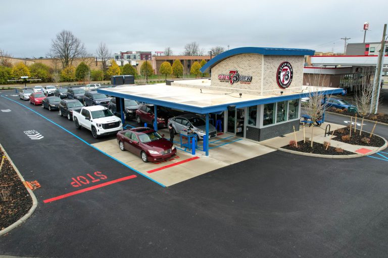 A conceptual rendering of the upcoming 510-square-foot 7 Brew drive-thru coffee stand planned for Bandera Road in Helotes, Texas.